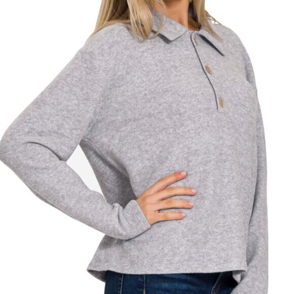 AVA - Brushed Melange Hacci Collared Sweater - Picture 1 of 3